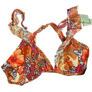 NWT Laundry Shelli Segal Paisley Floral Ruffle Bikini Top Size L Spice Print